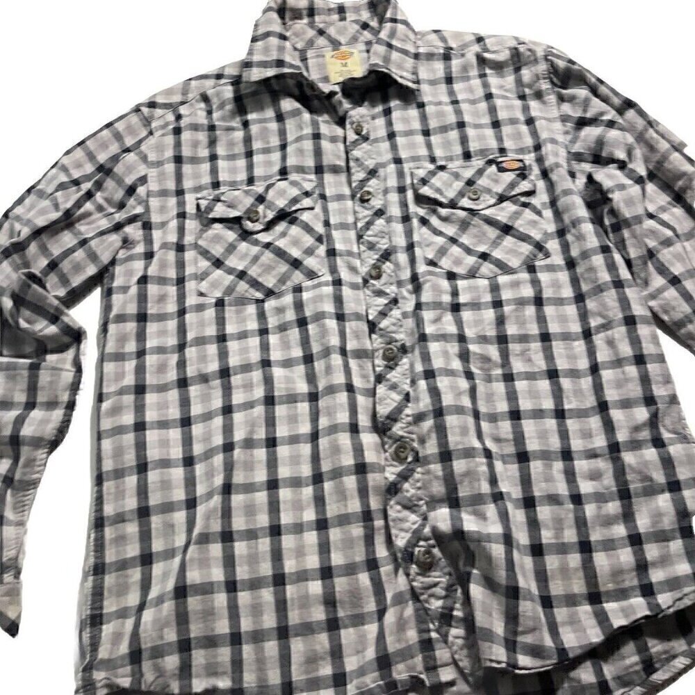 Dickies Shirt Mens Medium 100% Cotton Button Up Blue Long Sleeve Outdoor
